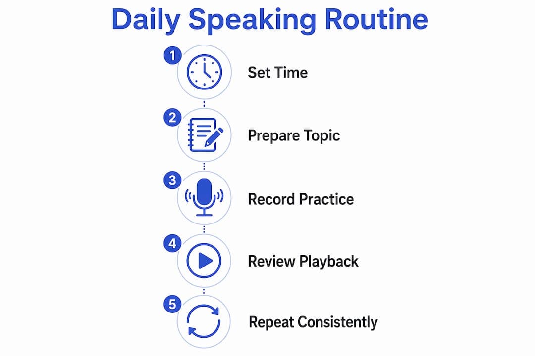 Infographic outlining daily speaking routine steps