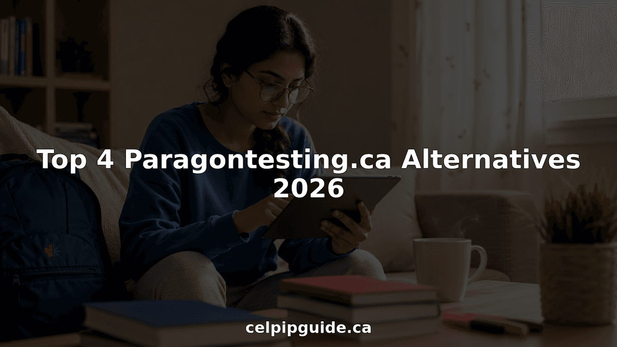 Woman studying CELPIP preparation websites on tablet