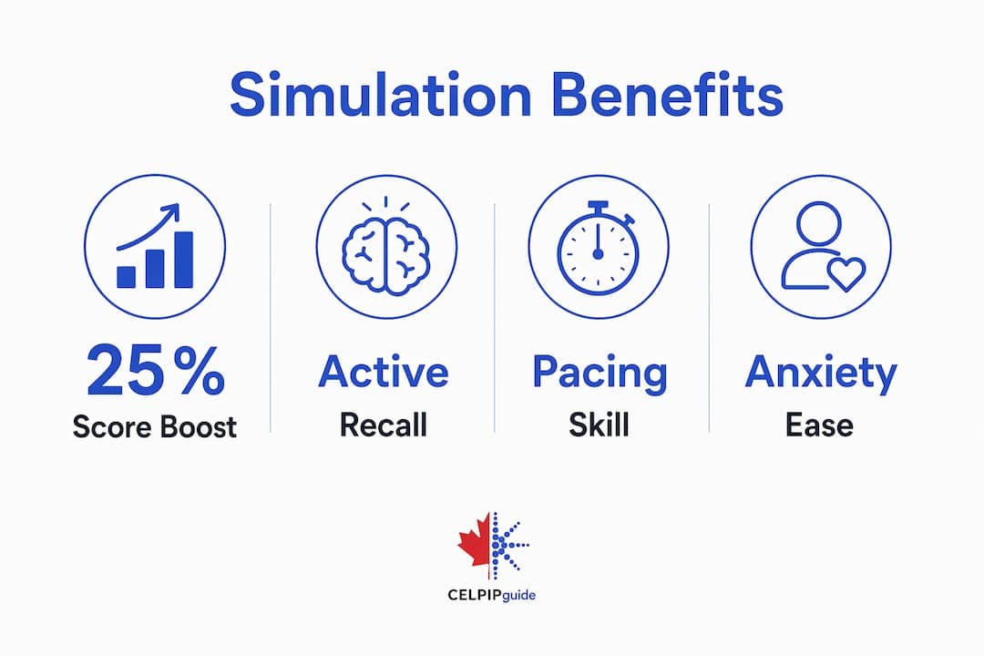 Infographic illustrating benefits of timed exam simulation