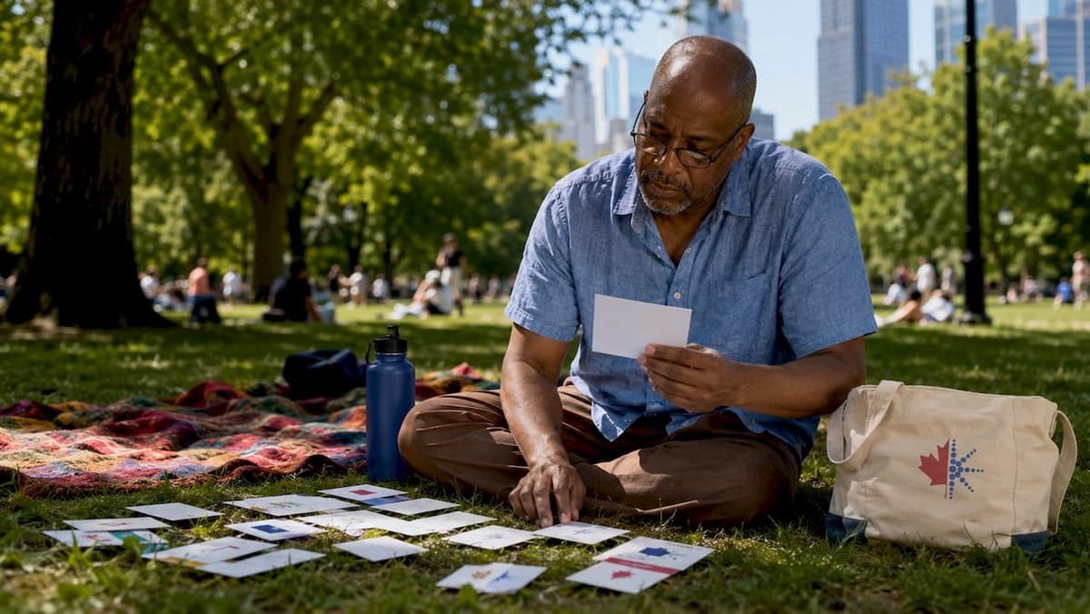 Outdoor vocabulary study using flashcards