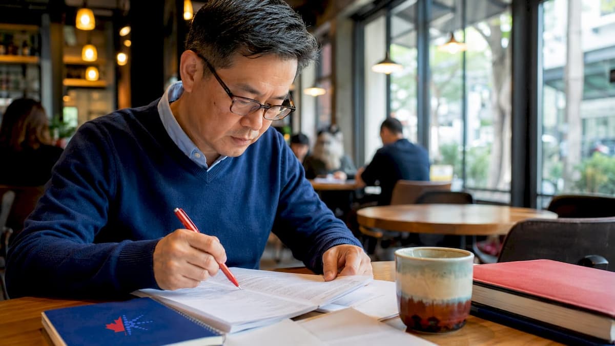 Man studying Canadian citizenship exam speaking skills