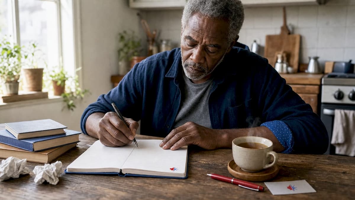 Hands writing notes with grammar book and coffee