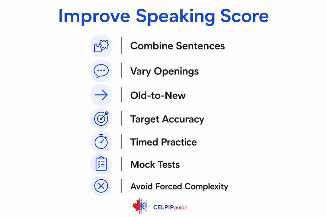 Infographic listing key sentence structure improvement steps