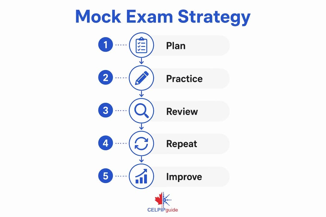 Infographic outlining key mock exam practice strategy steps