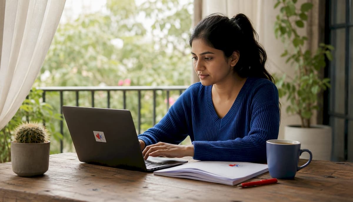 Woman studying CELPIP prep using laptop