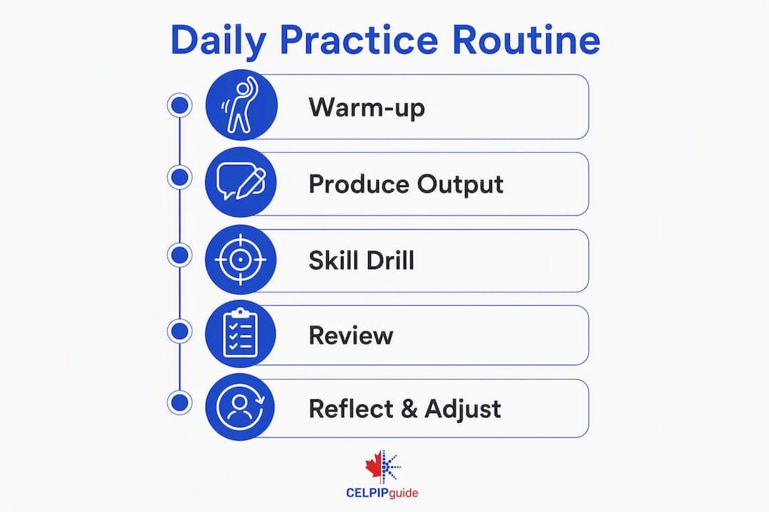 Infographic showing steps of daily speaking practice routine