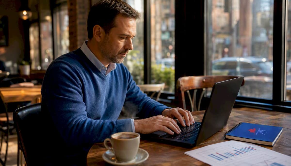 Hands typing on laptop in workplace setting