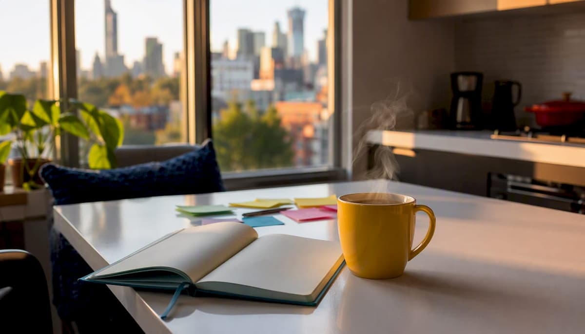 Notebook and coffee for learning Canadian phrases