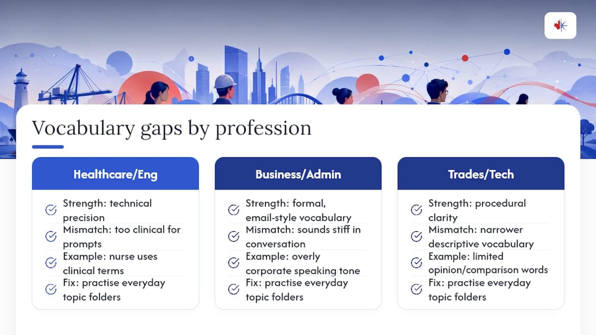 Vocabulary precision needs differ across professional fields — overview diagram