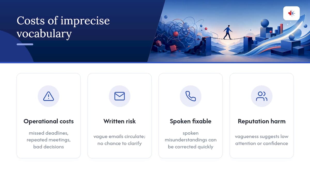 What imprecise vocabulary actually costs at work — overview diagram