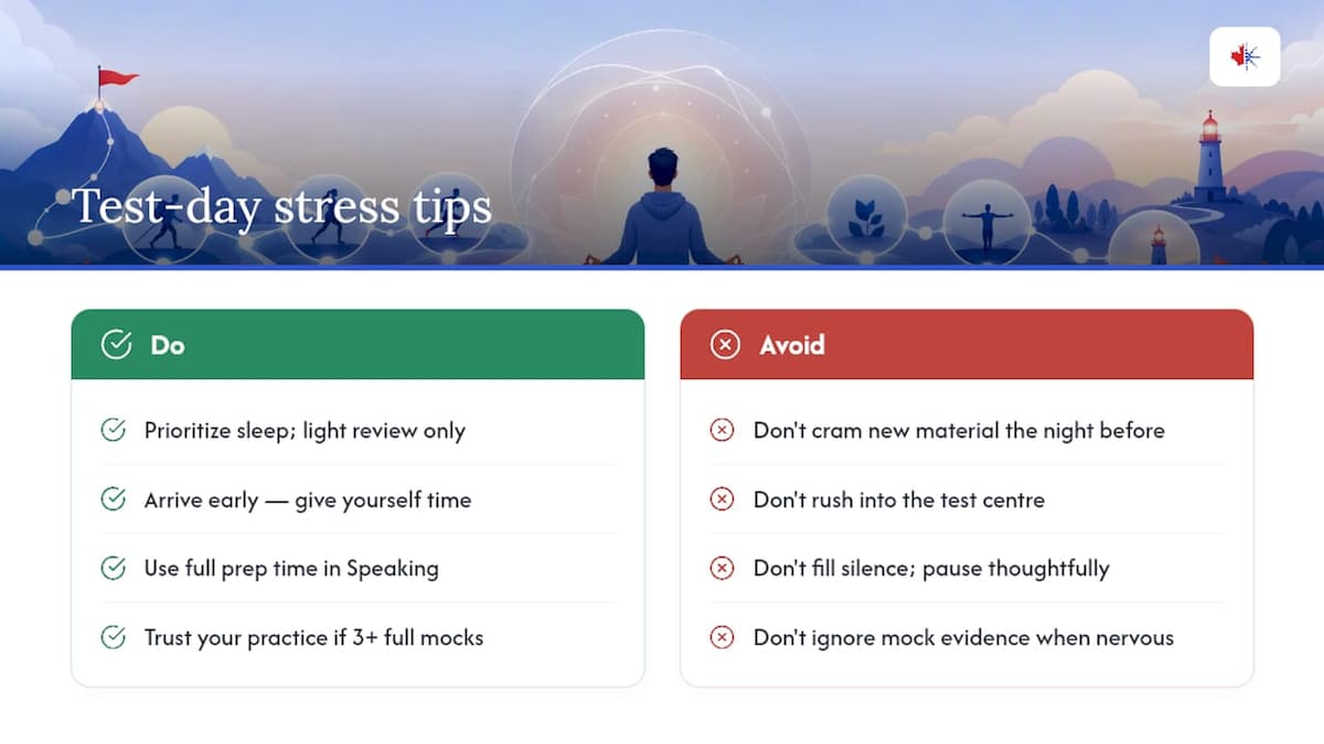 Tips for managing test day stress and boosting confidence — overview diagram