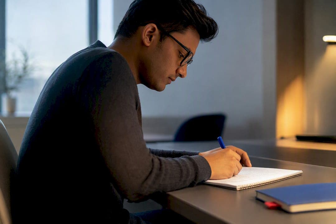 Test-taker reviewing connected paragraphs