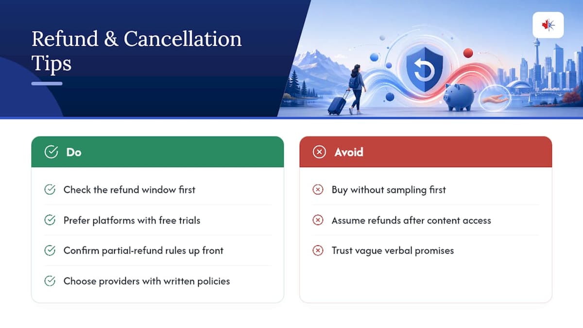 Refund and cancellation policies for prep courses and materials — overview diagram