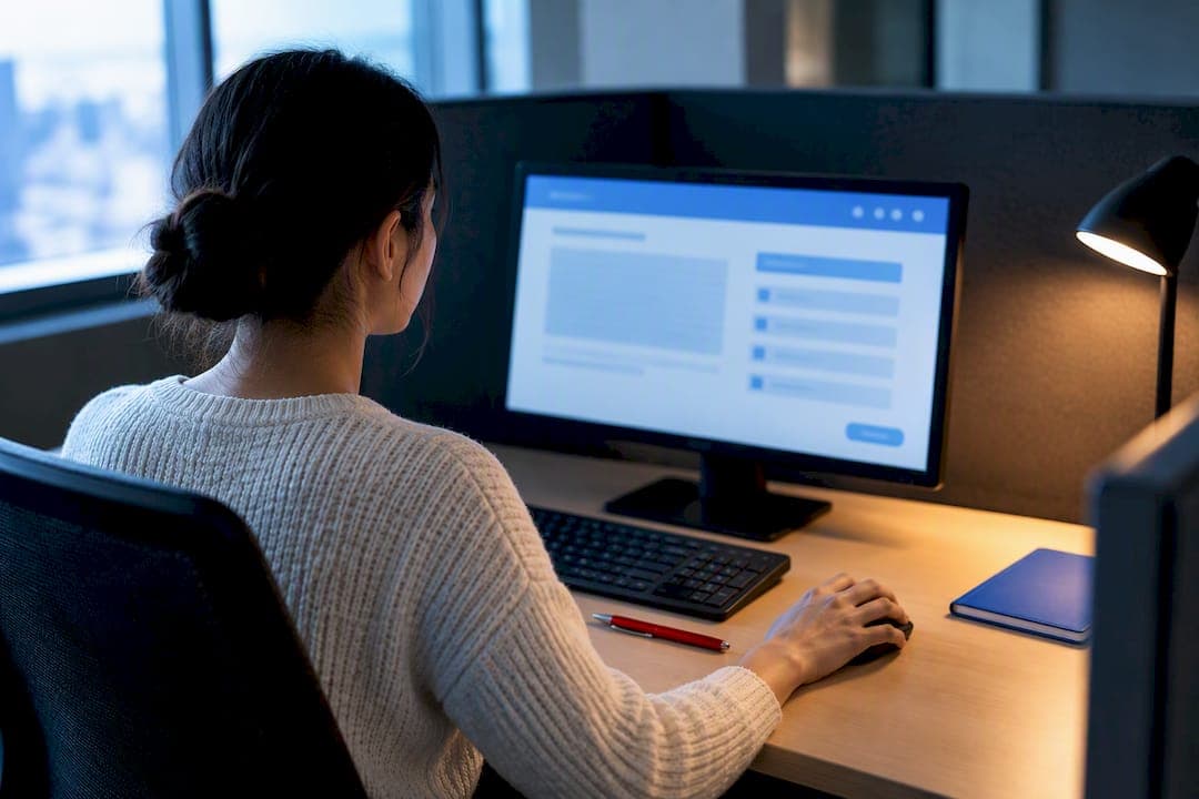 Candidate completing timed CELPIP reading test